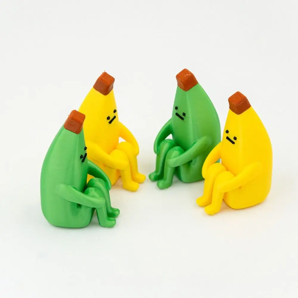 Cute PLA Material Anxious Banana Ornaments Yellow Green DIY Decor Banana Figures Statue Mini Model Desktop Home Decoration