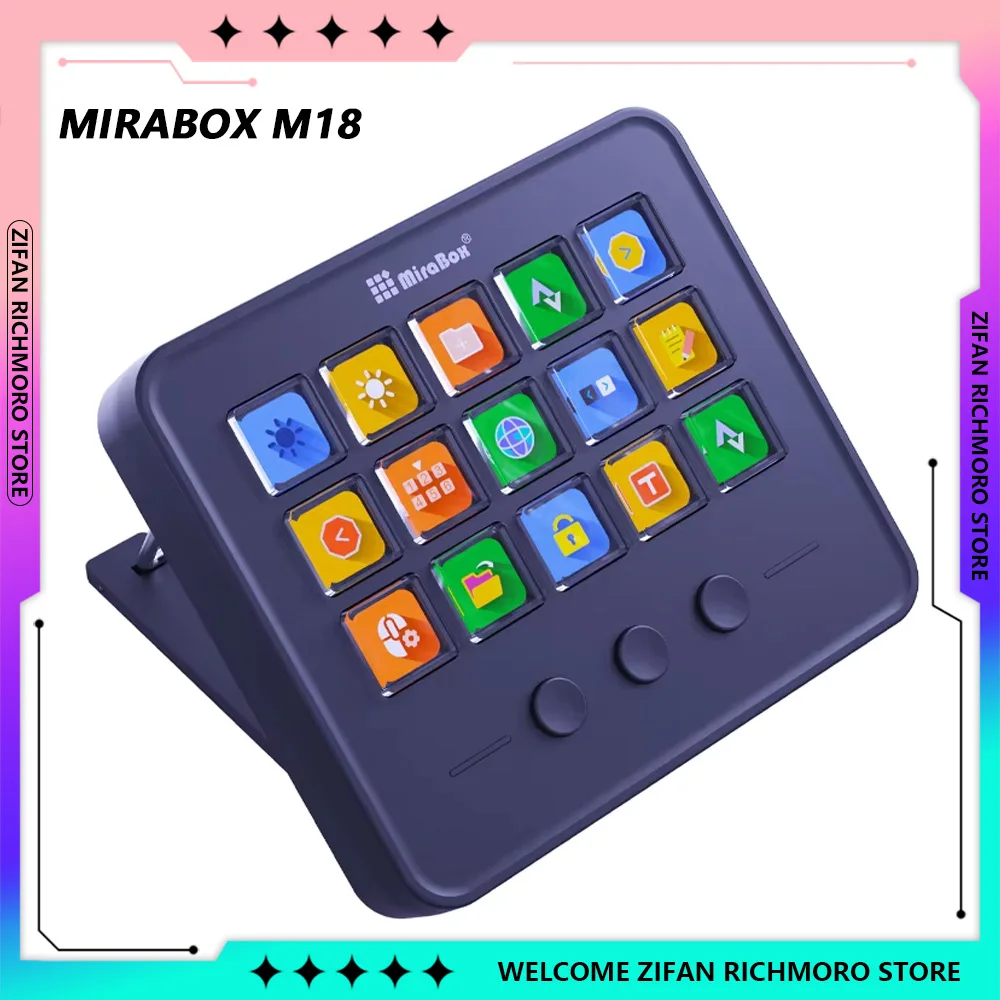 Mirabox M18 Stream Deck Keyboard Adjustable Console Stand Touch HA 18Keys Visual Macro DIY Button Desktop Keypad Customize Gifts