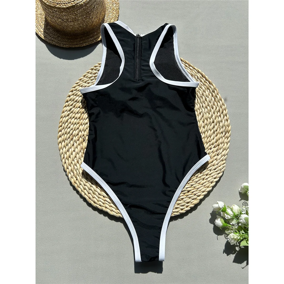 2026 Schwarzer Sexy Patchwork-Badeanzug mit hohem Beinausschnitt für Damen, einteiliger Badeanzug, Mini-Micro-Tanga-Badeanzug, Bather V6120 – Detail 12
