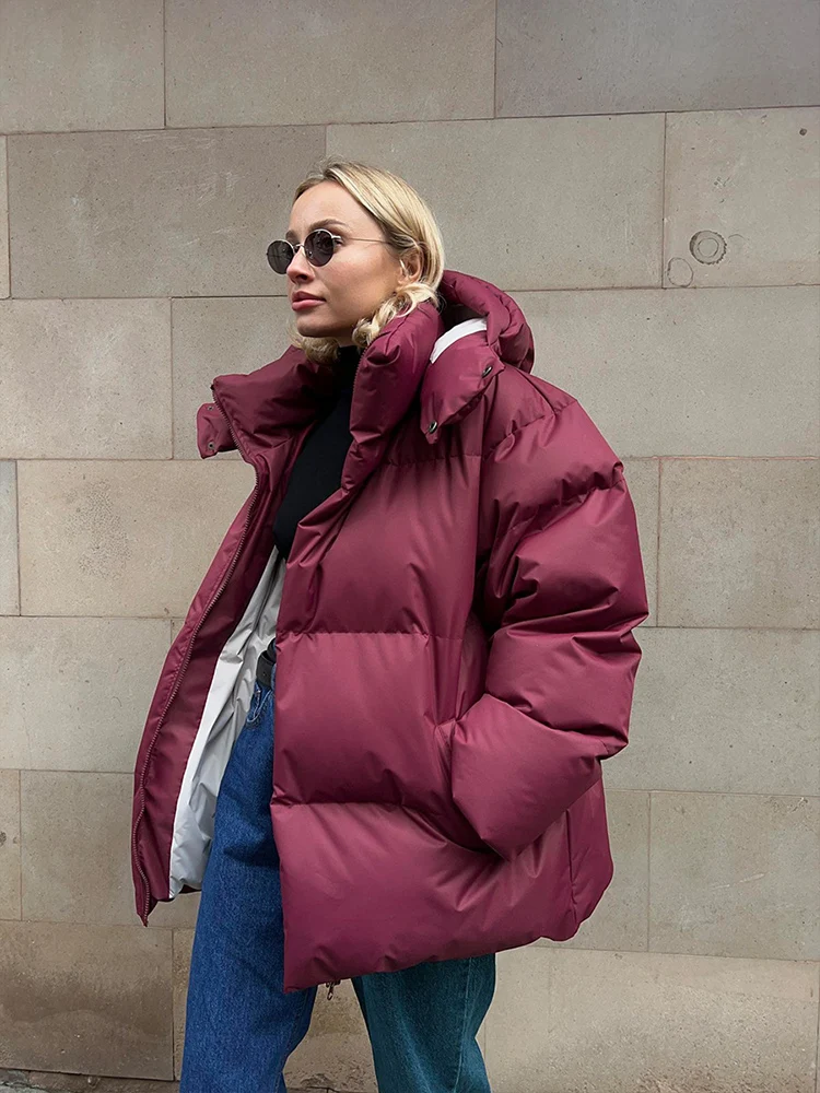 2023 Autumn Winter Women Solid Cotton-Padded Jackets Long Sleeve Outerwear Warm Coat With Hooded