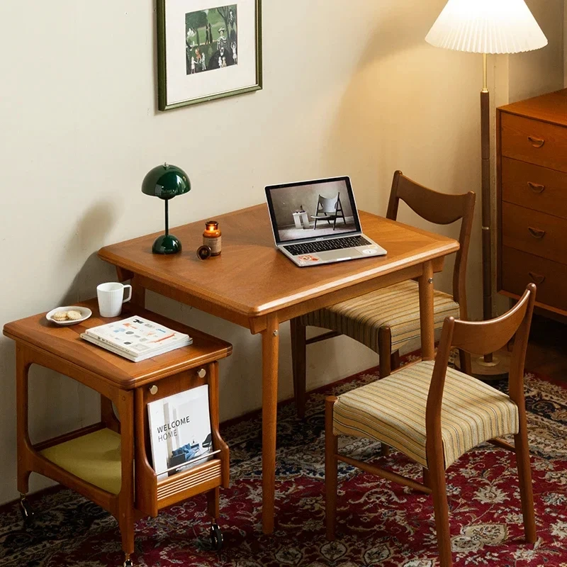 Mesa de jantar de madeira maciça retro teca retangular combinação de mesa de jantar e cadeira