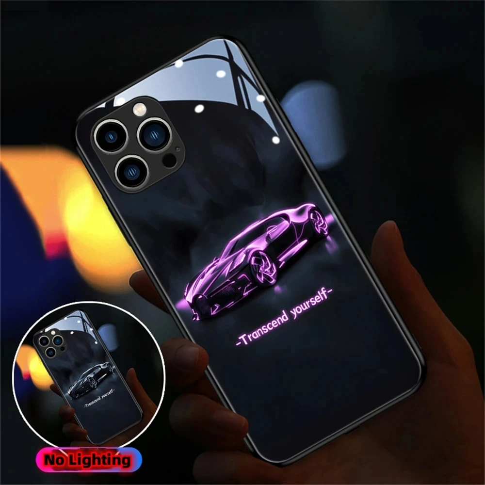 

Punk Super Car Design LED Light Phone Case For iPhone 15 14 13 12 11 Pro Max X Xr Xs 6 7 8 Plus SE2020 Glitter Shockproof Cover