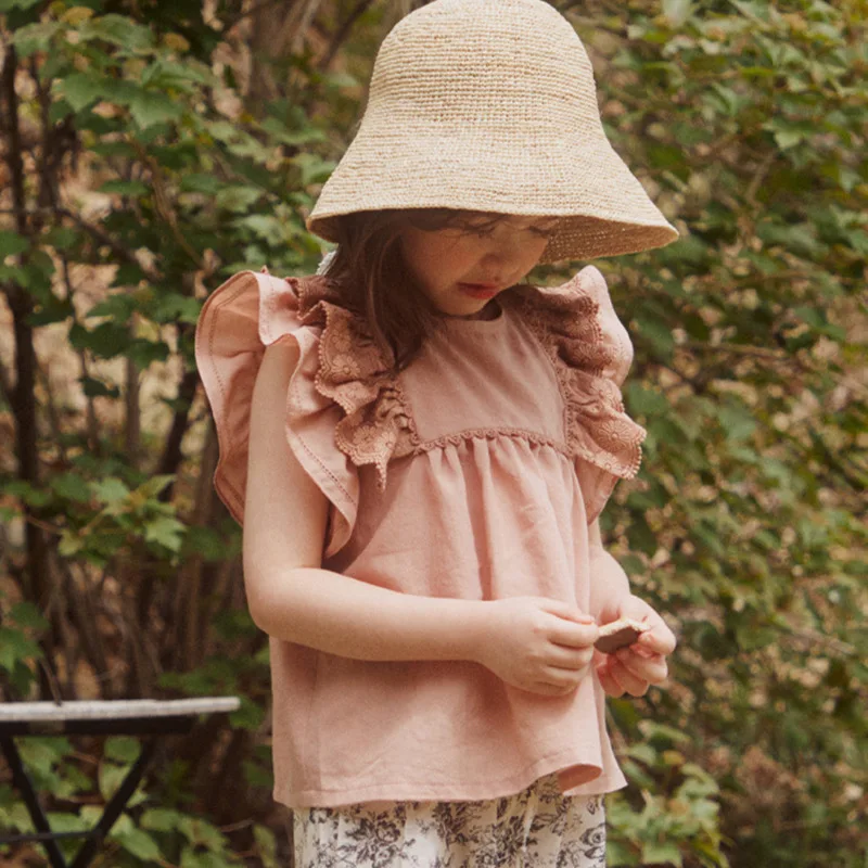 Girls' Solid Color Shirt2025Summer Strawberry Shan Korean Children's Fashion Girls' Fashionable Short Sleeve Shirt In Stock
