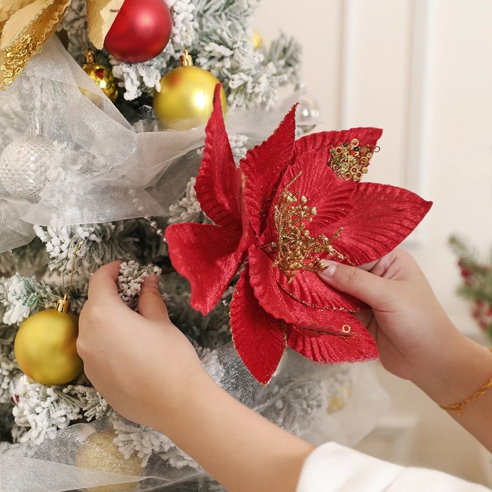 

6 шт. искусственные блестящие цветы рождественские елочные украшения для рождественской вечеринки Рождественская елка подвесные украшения Рождество