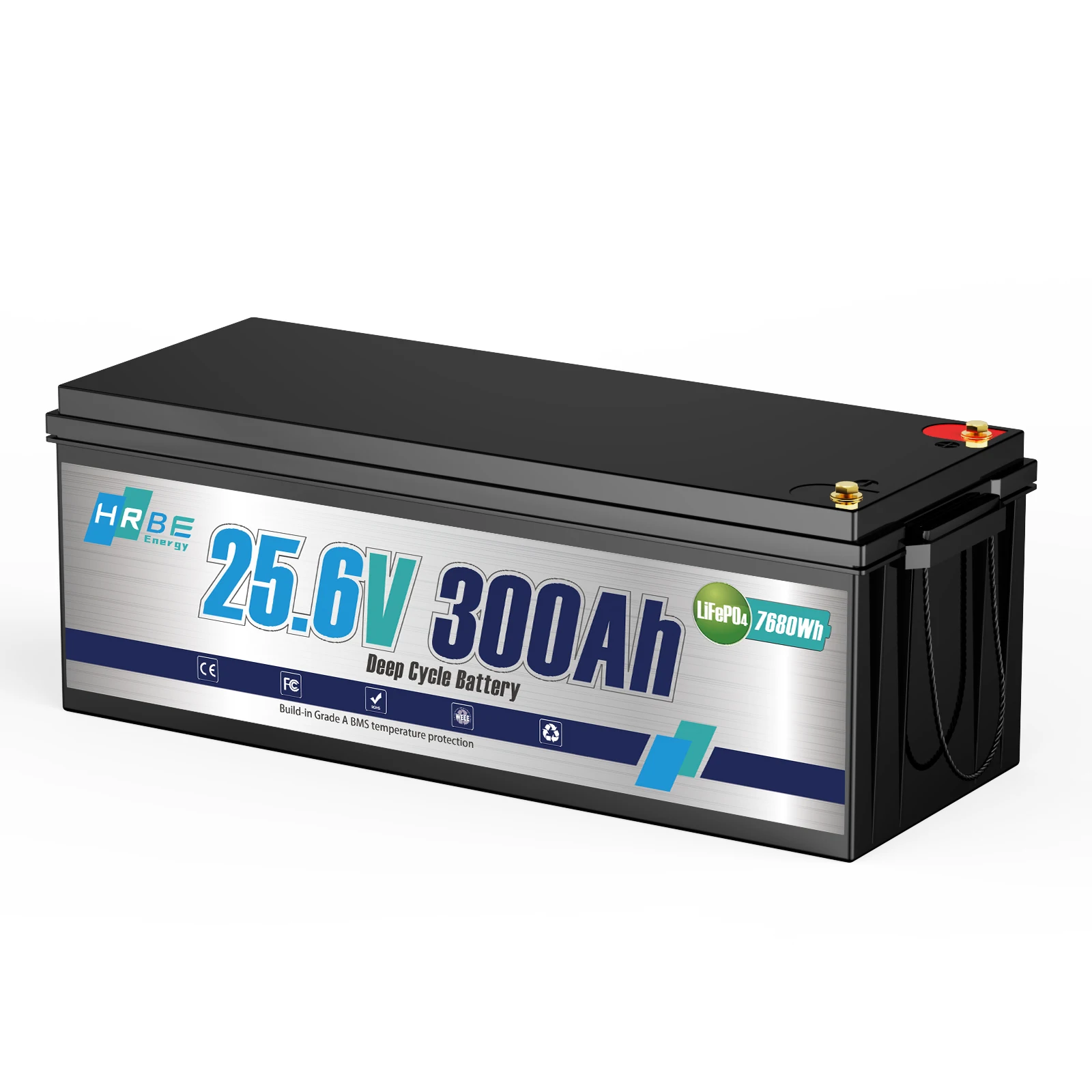 HRBEEnerg 24V 300Ah LiFePO4 Lithium Battery 200A BMS 8000+ Cycles Battery For RV,Solar,Marine,Camping,Trolling Motor,off-Grid