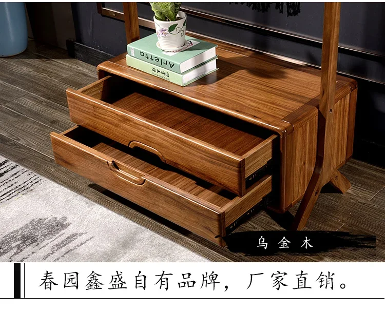 New Chinese Style Ugyen Wooden Hallstand Nordic Light Luxury Clothes Rack Simple Bedroom Clothes Storage Rack
