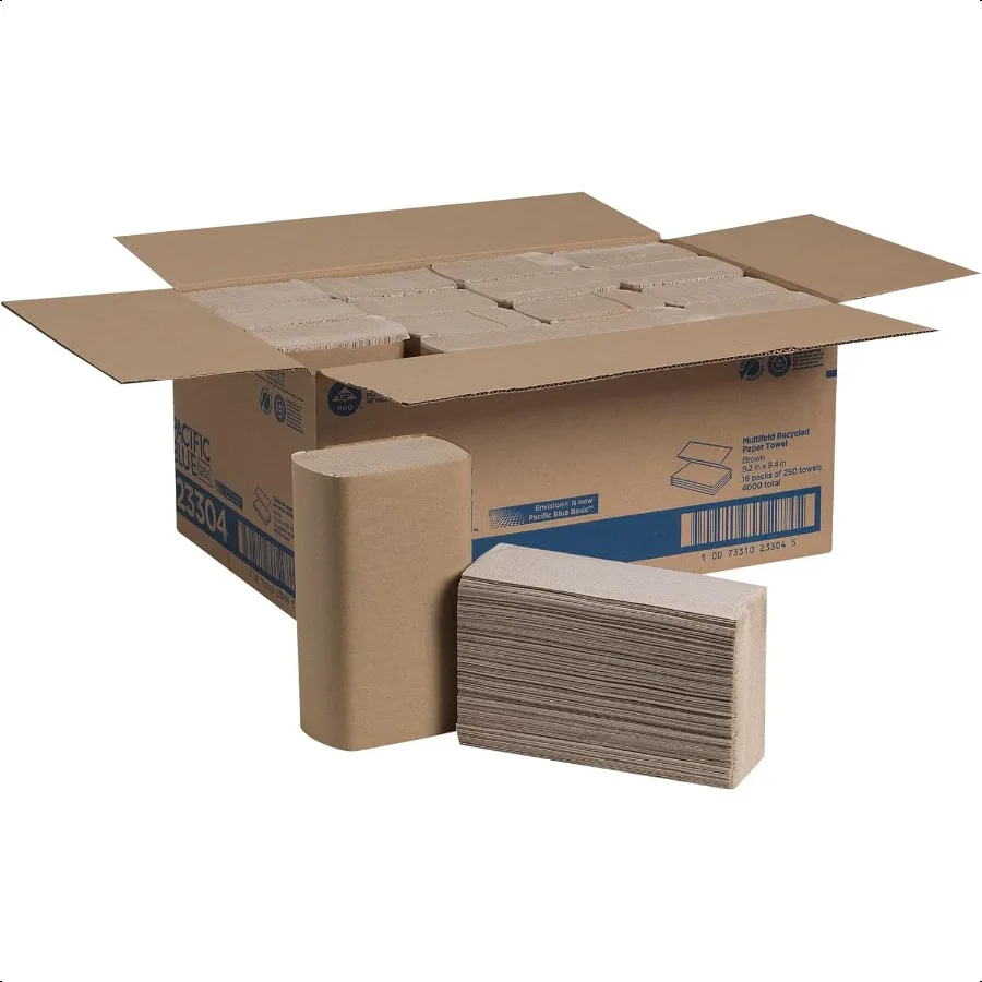 Toallas de papel plegables recicladas básicas Pacific Blue 23304 Marrón 250 Toallas Pack Estuche de 16 paquetes
