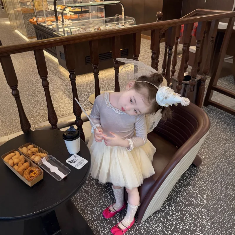 

Baby's birthday dress for spring2026New stylish solid color mesh princess dress for girls, children's first birthday dress