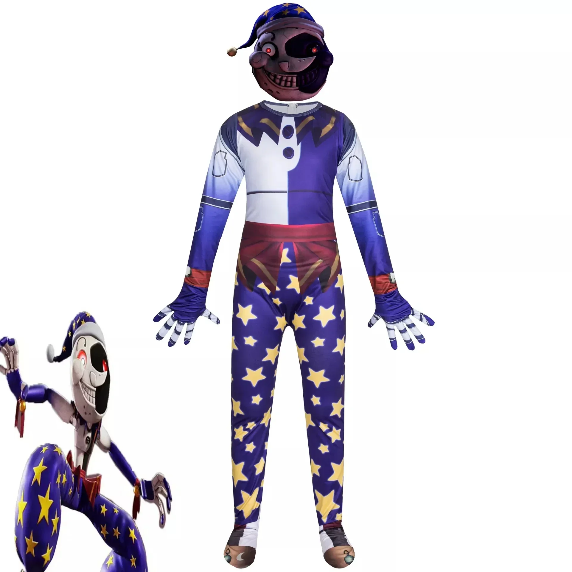 Disfraz de Anime Sundrop Moondrop, disfraz de sol, Luna, payaso, marioneta, traje de Cosplay, disfraz de fiesta de cumpleaños y Halloween, máscara para niños