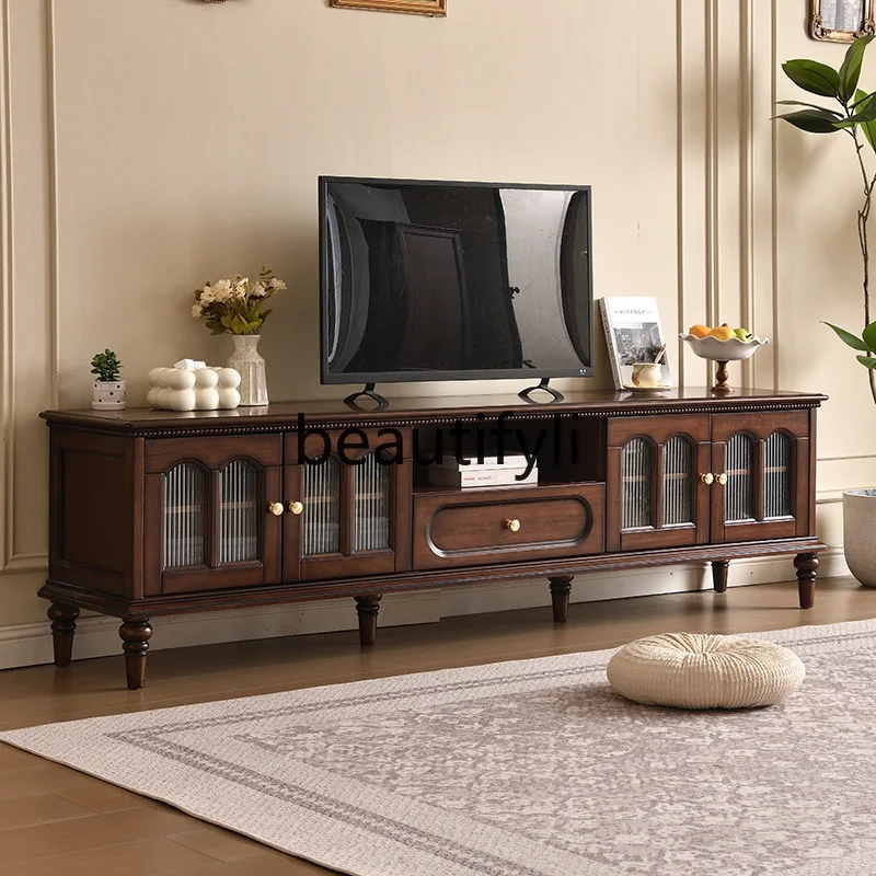 

French-style Vintage TV Cabinet and Coffee Table Set American-style Living Room Furniture