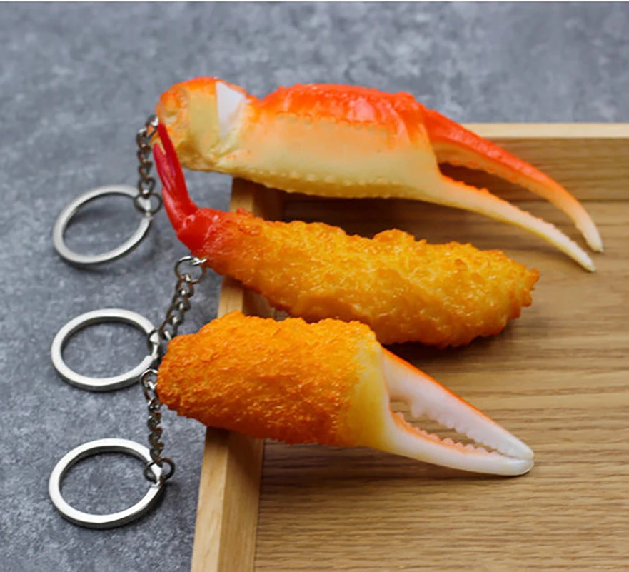 PVC Spaß Simulation Lebensmittel Keychain Kreative Fried Krabben Zangen Tempura Garnelen Persönlichkeit Schlüssel Ring Schnalle Tasche Anhänger Zubehör