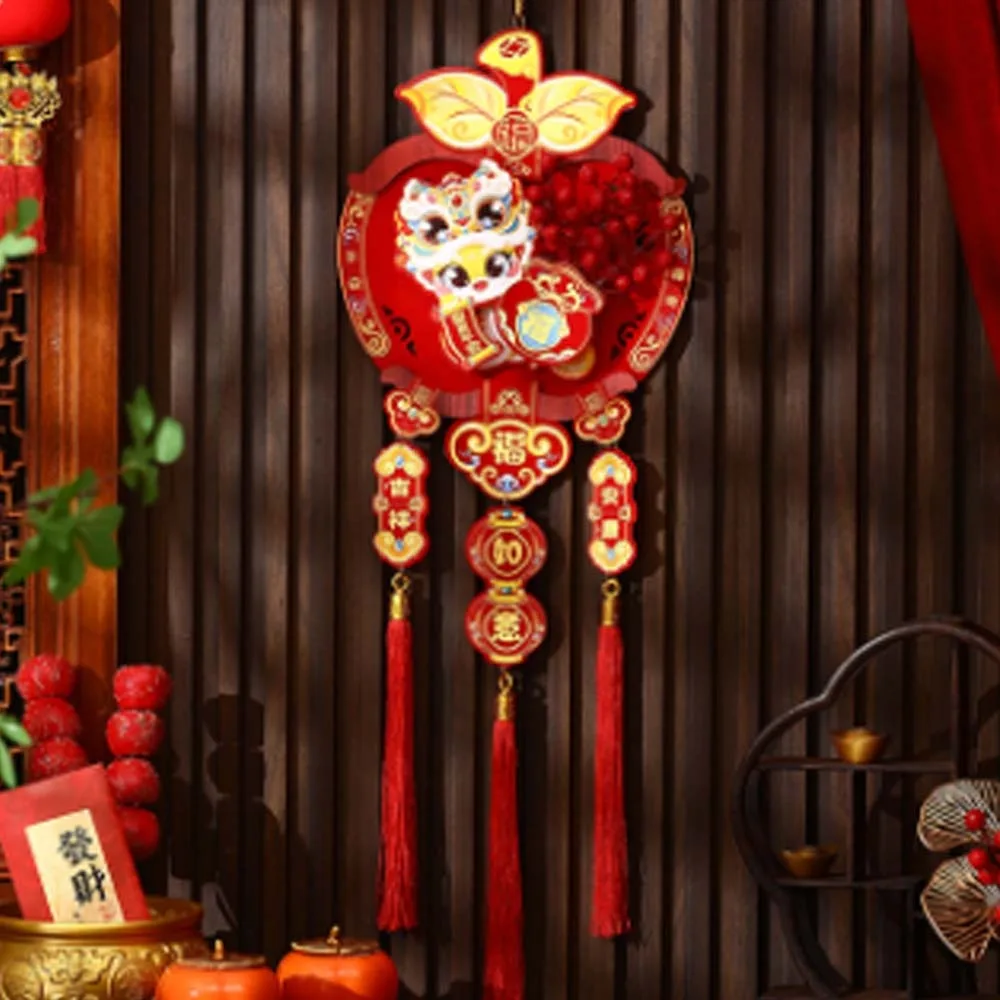 Red New Year Hanging Decoration Koi Good Fortune Fu Character Door Pendant Flocking Lucky God of Wealth Wall Ornament