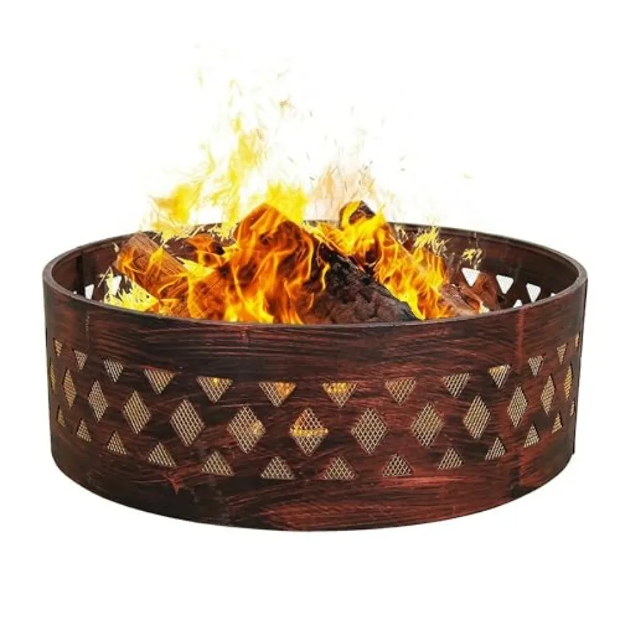 Outdoor steel fire pit ring for backyard use, black crossweave texture, 36-inch diameter, rust-resistant and heat-dissipating d