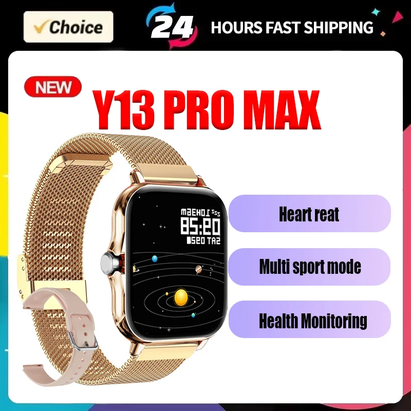 ساعة ذكية Y13 Pro Max لمراقبة معدل ضربات القلب/النوم، بلوتوث لاسلكية للتحكم بالموسيقى للرجال والنساء