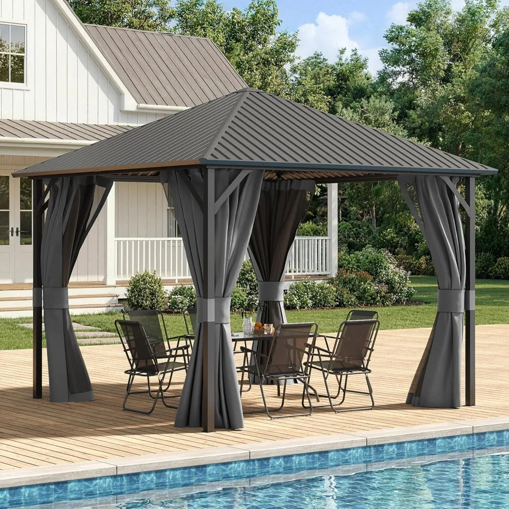 10'x10' Hardtop Gazebo, Outdoor Gazebo with Galvanized Steel Roof, Weather-Resistant Patio Gazebo for Deck, Customized
