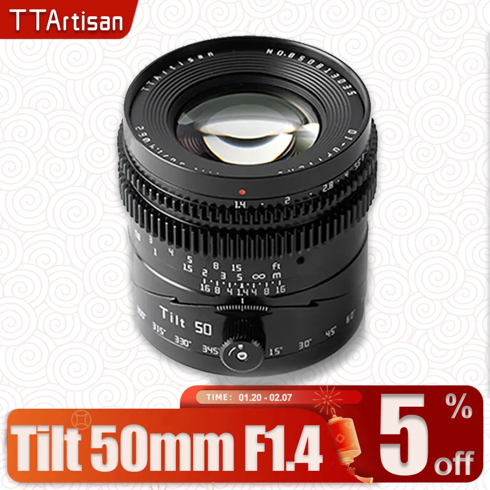 TTArtisan Tilt 50mm F1.4 MF Full Frame Camera Lens for Studio Photography Compatible with Sony E Nikon Z Fujifilm XF M43 L-mount