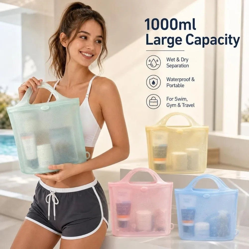 Waterproof Travel Bag Toiletry Bag 1000ml Capacity Dry Wet Separation Waterproof Swim Bag Fresh Keeping Silicone
