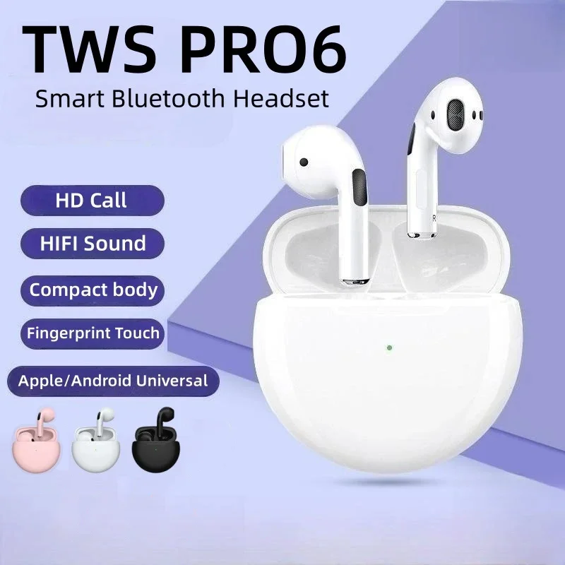 PRO6 TWS wireless earphones bt5.0 smart touch control headphone Sport Bluetooth earbuds stereo music headset for iPhone/Android