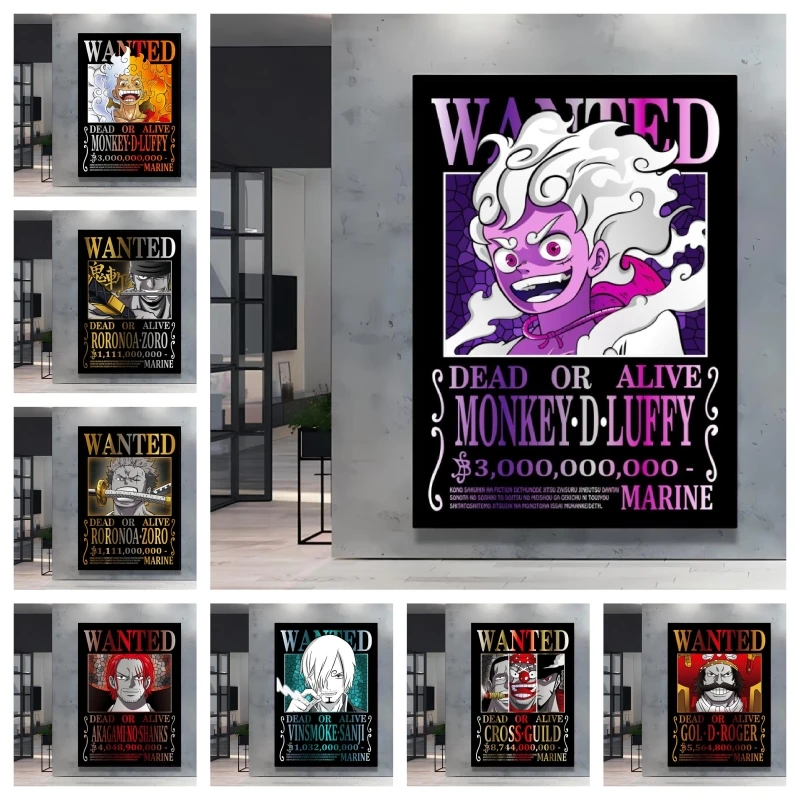 

Classic Anime Canvas Printing One Piece Luffy Bounty Wanted Poster Bright and Long Lasting Colors Home Bedroom Wall Decorative