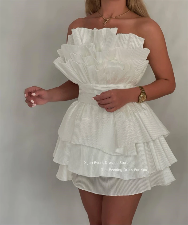 Xijun Sexy Short Prom Dresses Tiered Ivory Evening Dresses A-Line Saudi Arabric Formal Prom Gowns 2023 Occasion Party Dresses