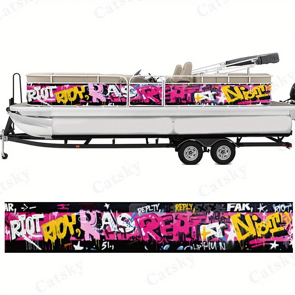 Pink and Yellow Graffiti Boat sticker vinyl ship pontoon deck Boat fishing decorative pontoon boats decal 3
