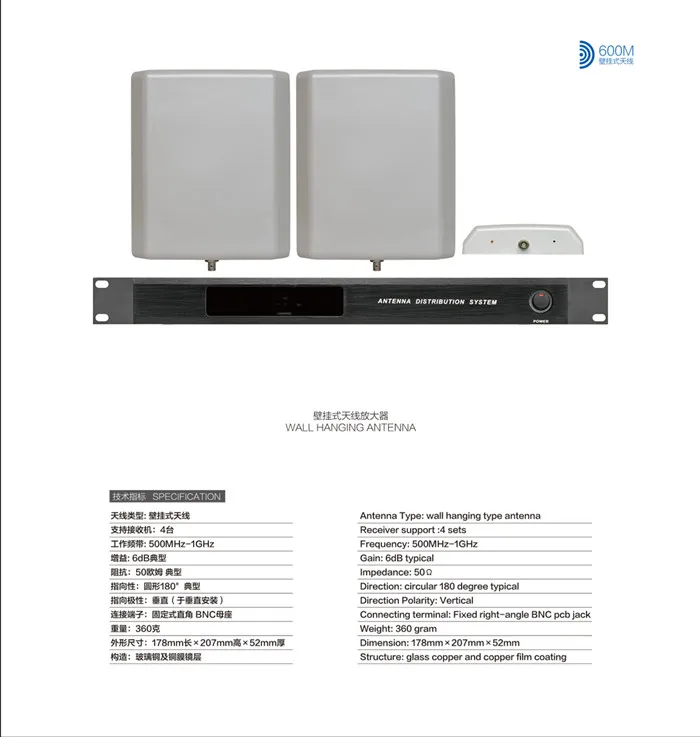 500-950MHz 600เมตร Professional เสียงกลางแจ้งสำหรับไมโครโฟนไร้สายไมโครโฟนสี่ช่องเสาอากาศจำหน่ายระบบ