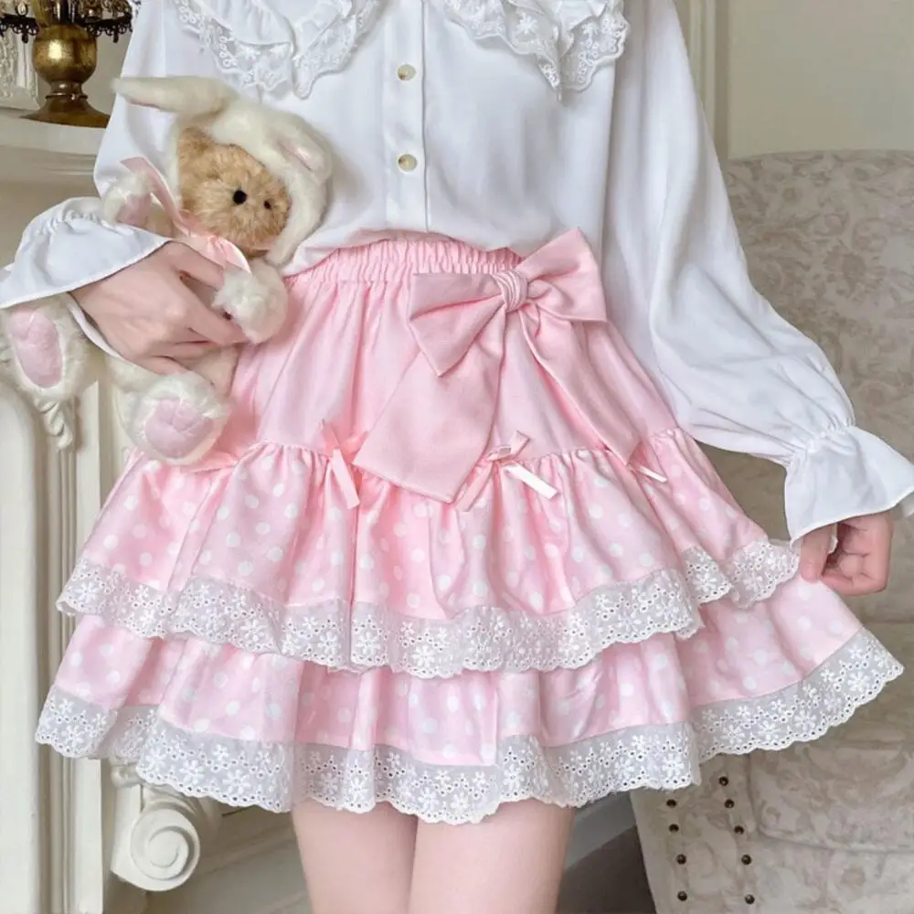 Kawaii Bow Cake Skirt Sweet Cute Lolita Style Princess Vintage Skirt Fashion Japanese Mini Skirts for Women Girls Y2K Skirt Gift