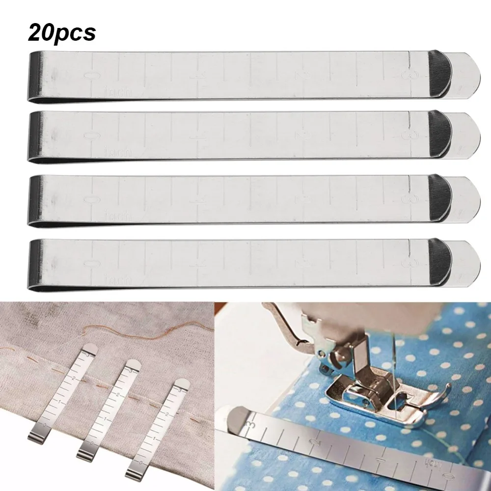 20pcs-durable-stainless-steel-hemming-clips-wide-opening-3-inch-measuring-ruler-metal-sewing-accessories-fabric-folding