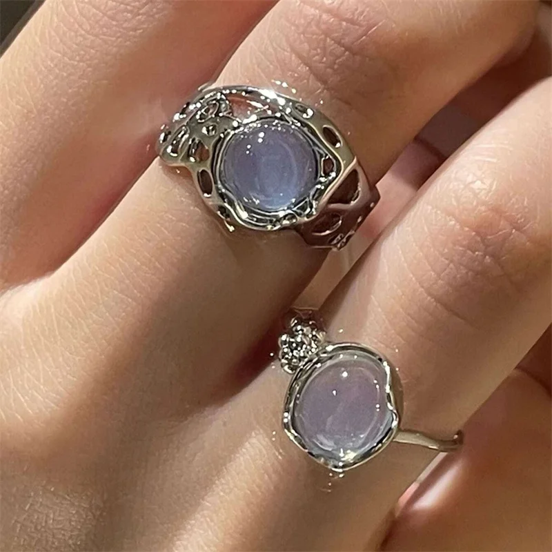 Vintage Antique Silver Color Rings Sets Colorful Opal Crystal Stone Carve for Women Men Bohemian Jewelry Anillos