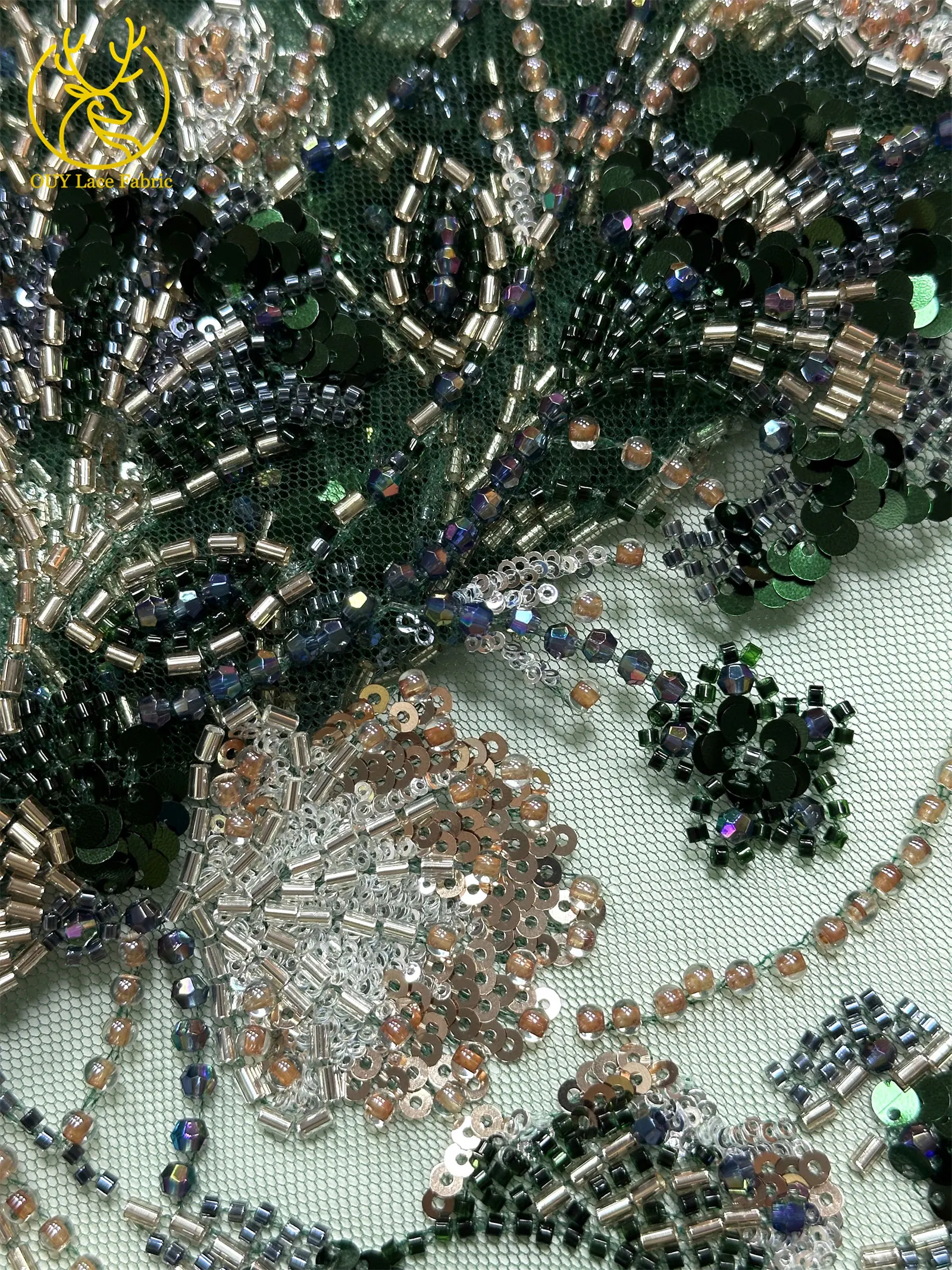 Luxuriöser afrikanischer schwerer Perlen-Spitzenstoff 2026, hochwertiger nigerianischer Tüll mit Pailletten, Spitzenstoff, Brautkleid, Haute Couture-Stoff – Detail 19