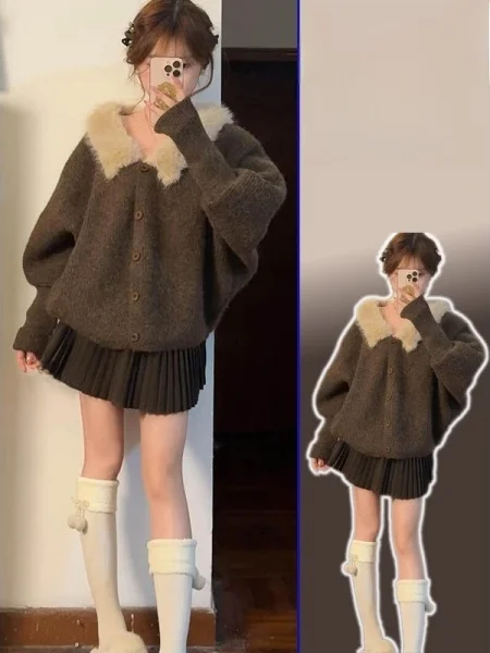 

Вязаный кардиган большого размера в корейском стиле, легкий, свободного кроя, теплый, с длинными рукавами, круглым вырезом, для женщин, весна