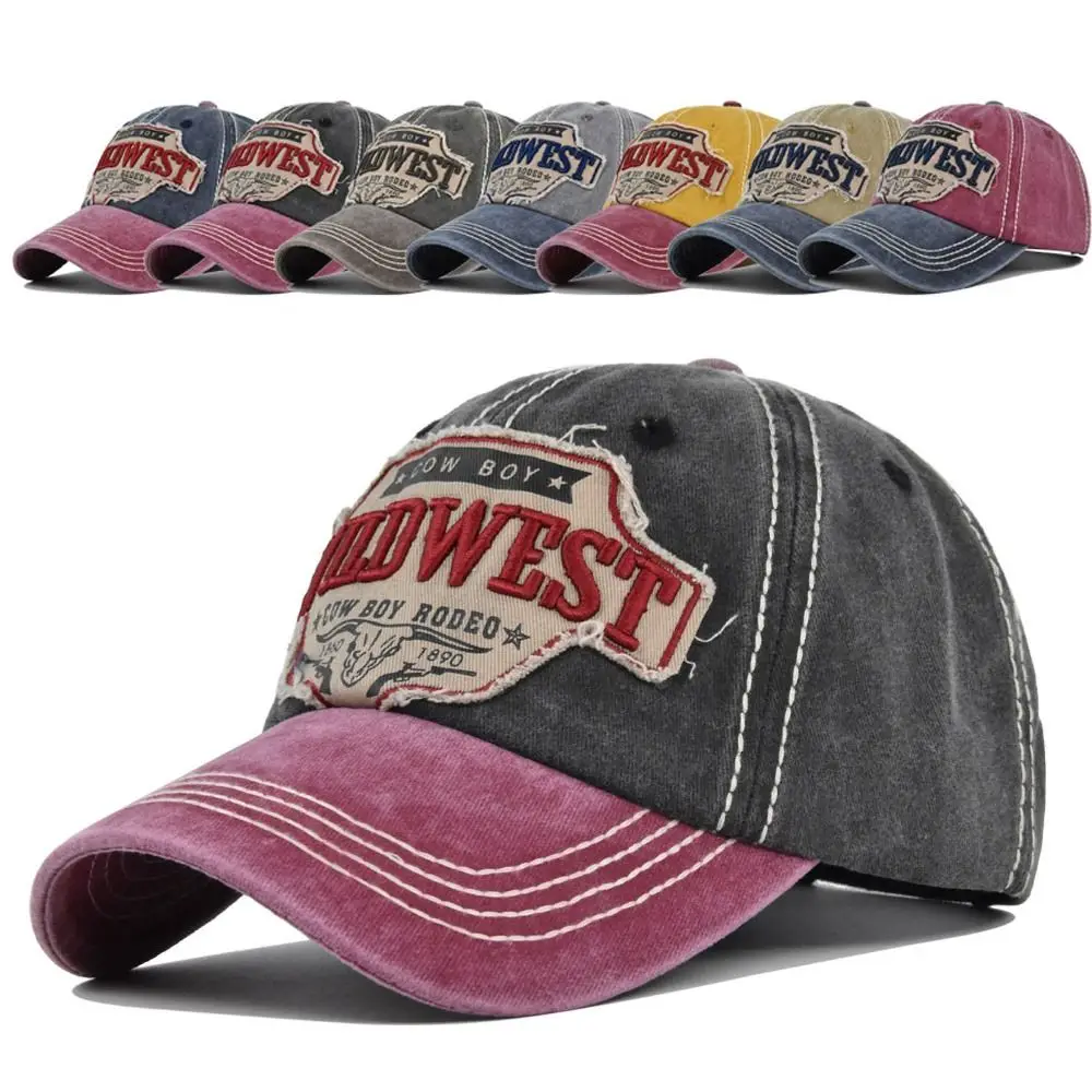 

Spring Summer Embroidery Baseball Caps WILD WEST Cow Boy Outdoor Sports Distressed Faded Casquette Trucker Caps Man Women