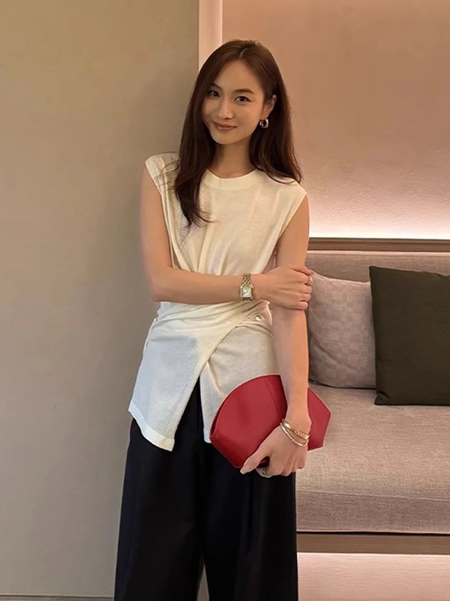 Casual runde Ne Svel Gestrickte Pullover frauen Sommer Top Unregelmäßige Kreuz Design Farbe Koreanische Sle Pendeln Faion