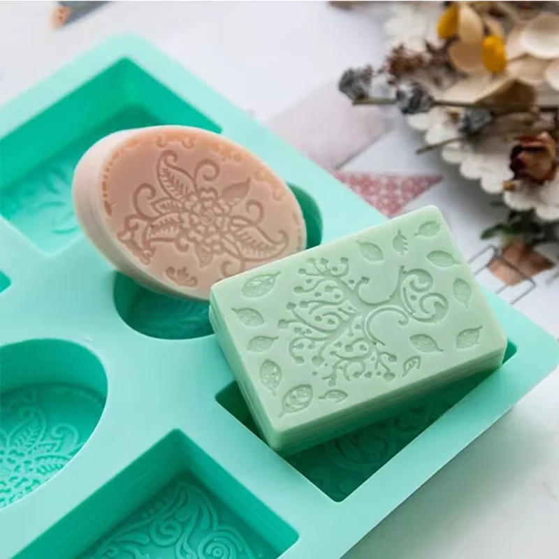 6-Cavity Flower Emboss Pattern Multimodal Silicone Soap Mold DIY Making Homemade Food Grade Cake Ice Cream Molds images - 6