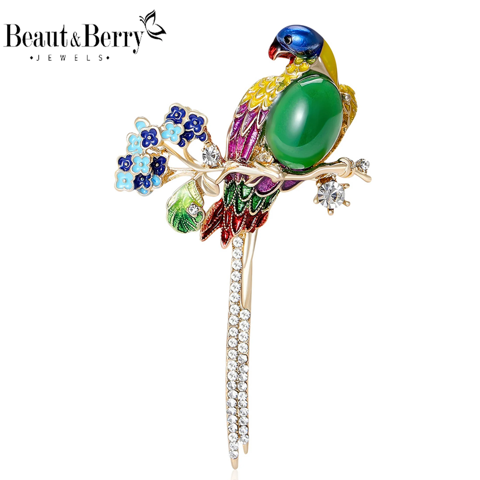 

Beaut&Berry Luxury Enamel Parrot Brooches for Women Unisex Animal Bird Pins Friends Party Gifts Banquet Jewellery Accessories