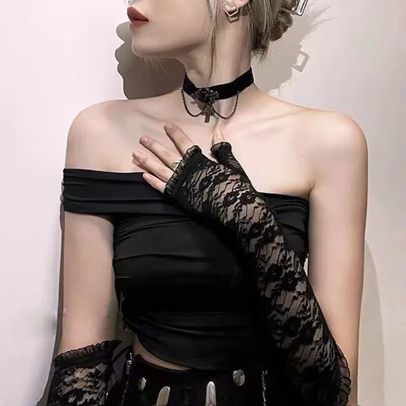 Girl Group Lolita Spitzenhandschuhe | Sexy Foto-Requisiten im Retro-Stil aus durchsichtigem Netzstoff | Manschetten für Hochzeitskleiderärmel | Stylingzubehör für Damen – Detail 13