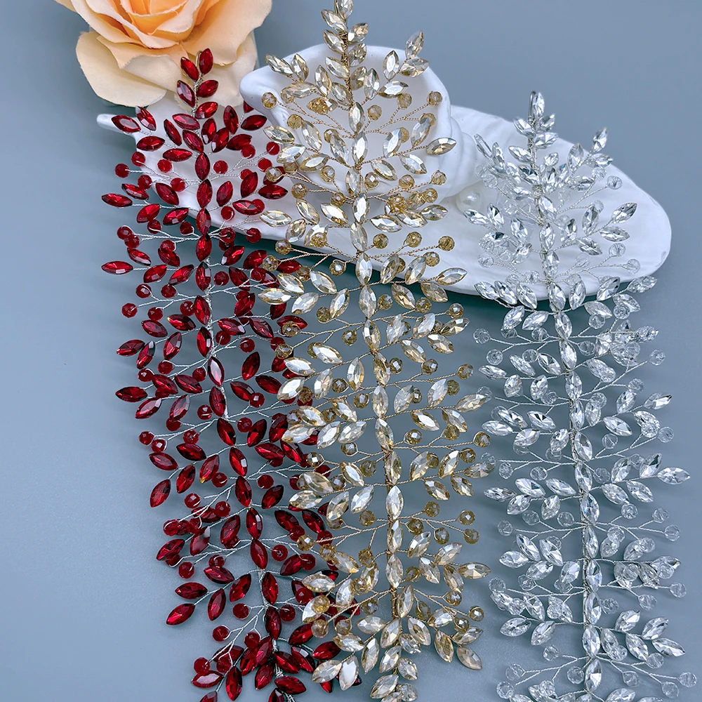 Dz281 strass nupcial headwear moda casamento jóias de cabelo champanhe mulher cabeça peça brilhando vermelho noiva acessórios para o cabelo