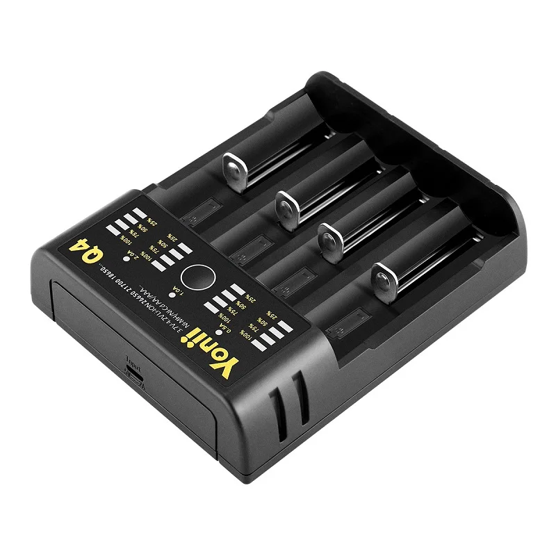 Q4 retractable 18650 charger 4slot USB 21700 AA No.5 No.7 lithium battery independent charger with reverse connection protection