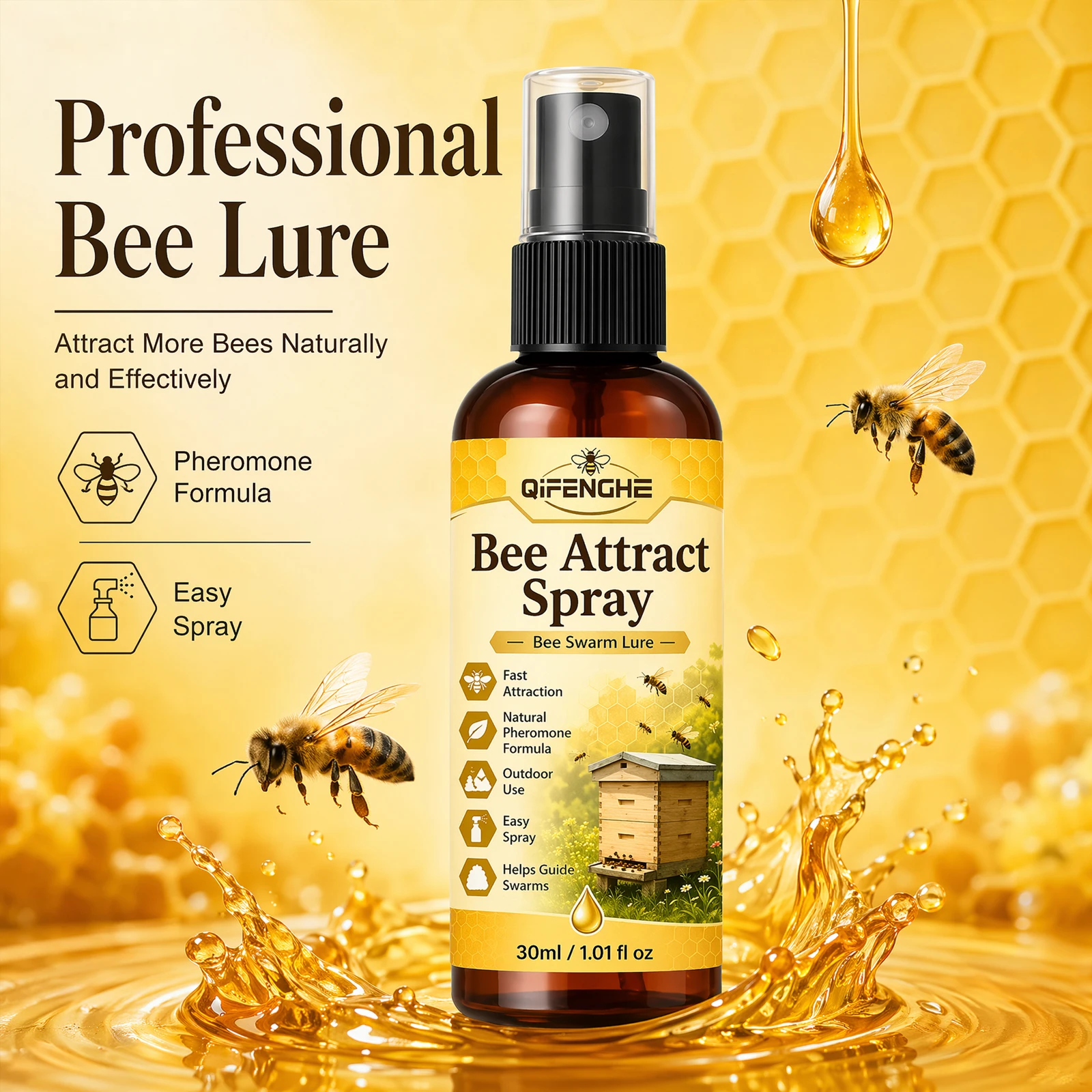 Bienenlockspray, Natürlicher Bienenstaubwaben-Lockstoff, Pheromon-Lockmittel für die Imkerei, Schnell Wirksames Bienenköder-Spray zur Anführung wilder Bienen – Detail 2