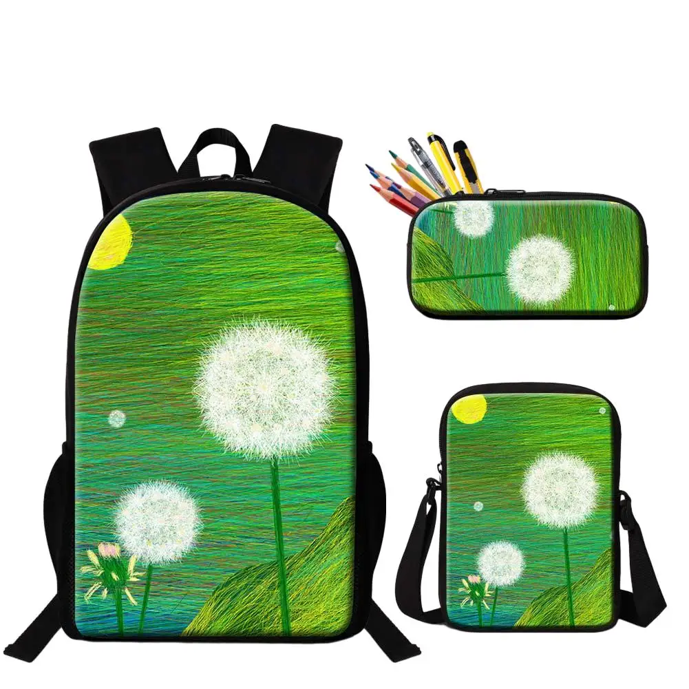 Hand Drawing Style Art Painting Printing 3pcs Back To School Gifts for Students Durable Large Capacity Bag Messenger Bag