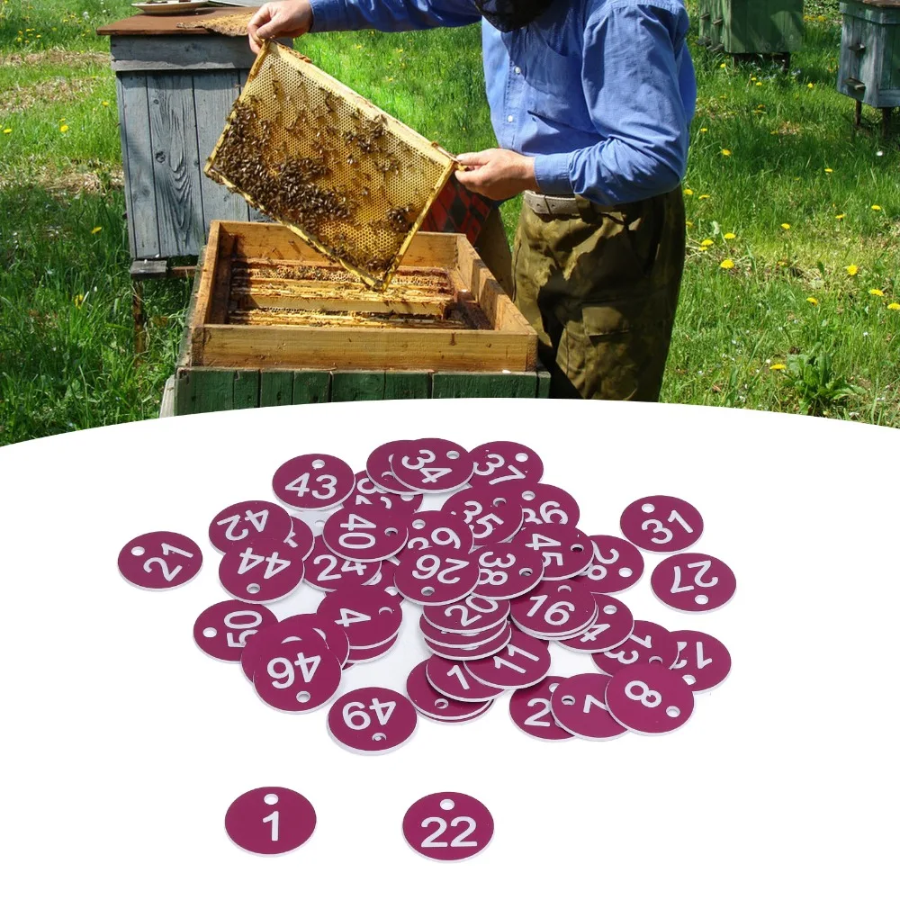 50Pcs ABS Serial Number Tags Round Shape Numbered 1-50 Apiary Labels Distinct Hues Durable Livestock Sorting Markers Apiary Use