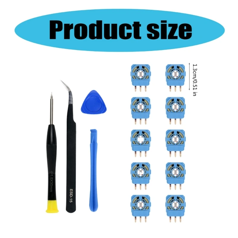 For PS5 Replacement Trim Resistor 10pcs 2K3 Ohm Potentiometer Thumbstick Module with Screwdriver Tweezer Pry Bar