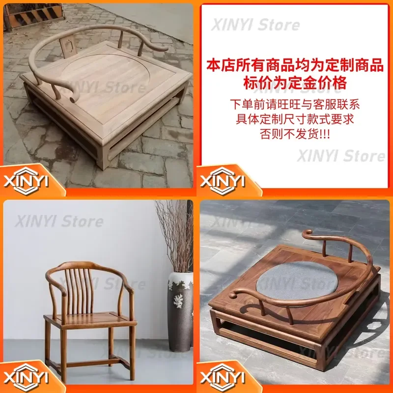 New Chinese Meditation Zen Seat for Old Elm Armchair for Cross-Legged Sitting Retro Solid Wood Single Taishi Seat for Home