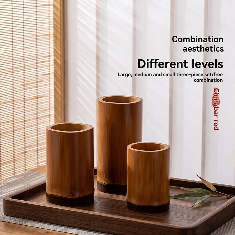Natural Bamboo Pen Holder Square Ink Pen Storage Case Desk Writing Stationary Organizer Office School Supplies Gift