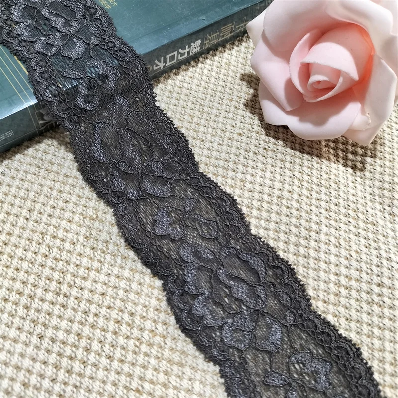 S2330-1 4.5cm Dark Gray Double Tooth Elastic Lace Sewing Underwear Cuffs Collar Accessories