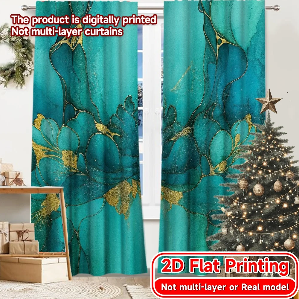 2D Flat Printing,2pcs Azure Blooms Creative Popular Curtains Prints Light Filtering Curtains Home Decor Suitable for Bedroom,
