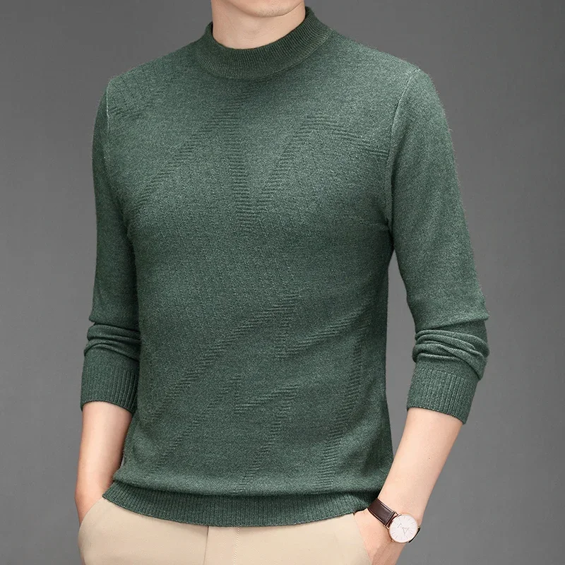 Sweater Men's Round Neck Sweater Solid Color Men's Imitation Wool Pullover  Long Sleeve Tee