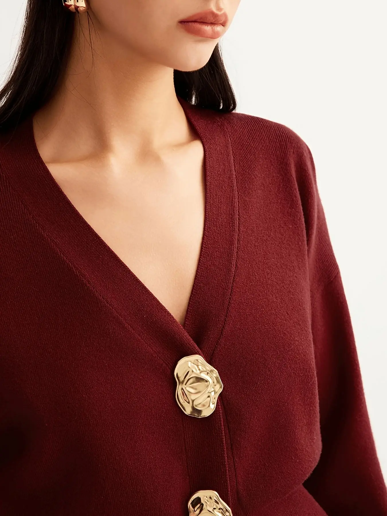 메탈 버튼 니트 가디건 여성 패션 브이넥 긴 소매 슬릿 슬림 레저 니트 스웨터 코트 여성 가을 신상