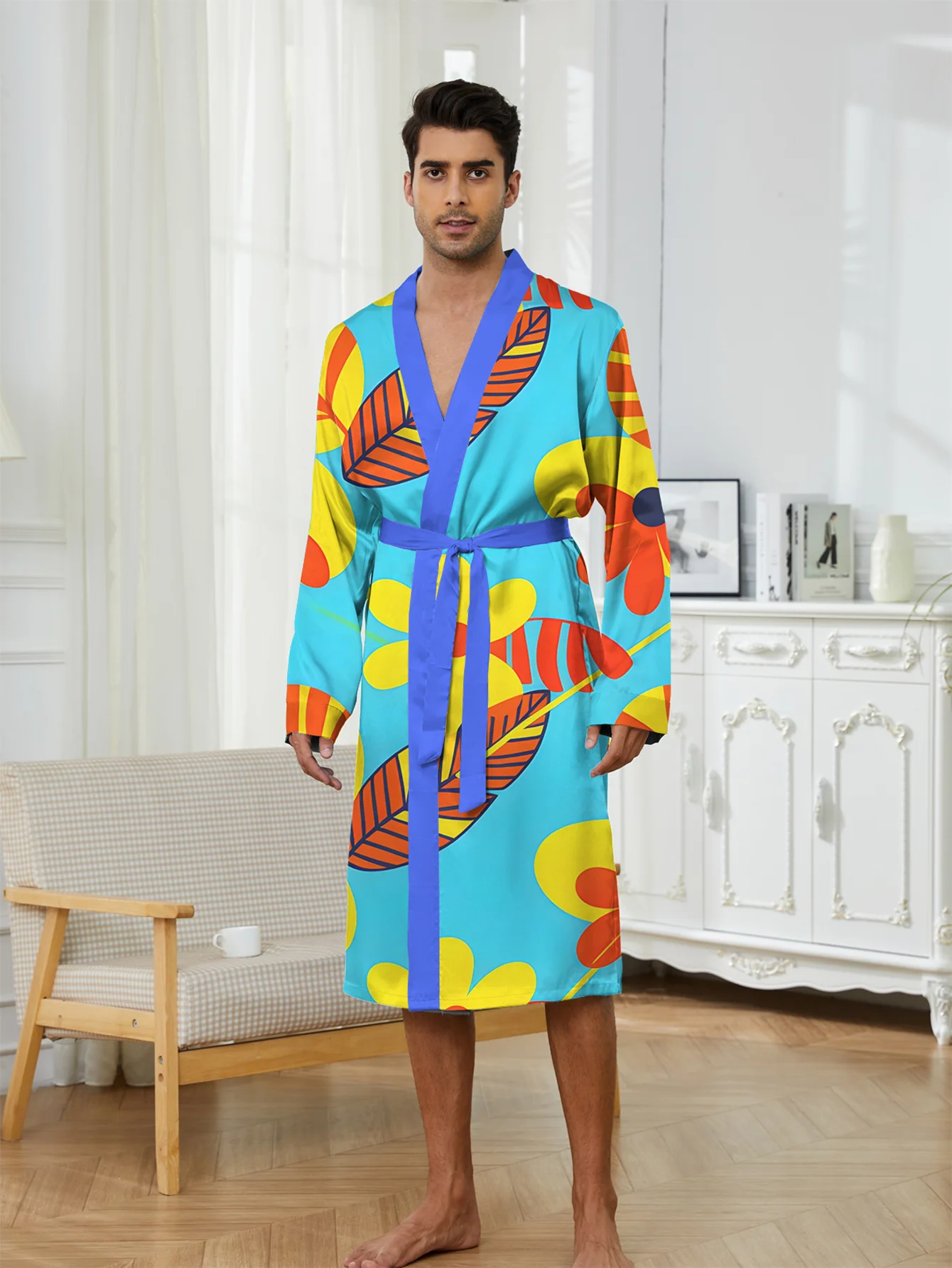 2026 Men's 3D Digital Printed Bathrobe, Quick Drying Home Sleeping Robe, Spring and Autumn Leisure Comfortable Robe