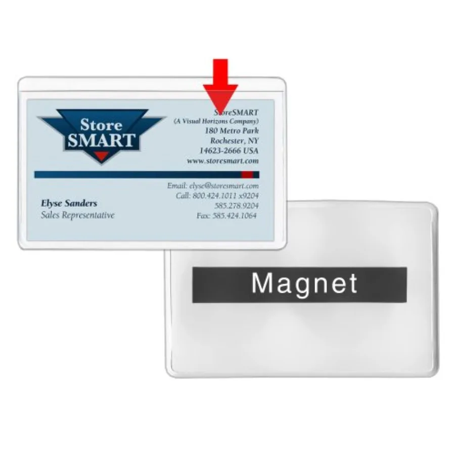 

StoreSMART - Магнитный держатель для визитных карточек - 2" x 3 1/4" - Виниловый пластик - Открытая длинная белая задняя панель - Упаковка 25 шт. - PE222MLW-25